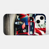 ホットロッドとアメリカ国旗 iPhoneケース (裏面横)