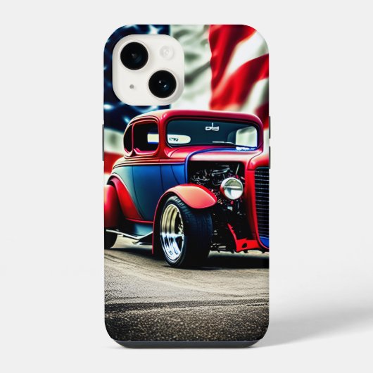 ホットロッドとアメリカ国旗 iPhoneケース (裏面)