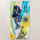 ホットロッドオンザサーフビーチカーラバービーチタオル ビーチタオル (正面)