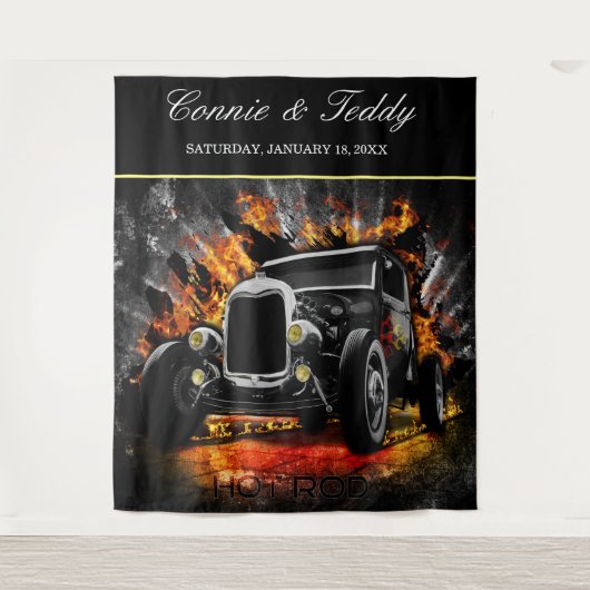 ホットロッドパーティー炎のウェディングバックドロップ タペストリー (正面)