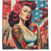 ホットヴィンテージタトゥーピンアップ シャワーカーテン (正面)