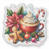ホット魅力的ココアとジンジャーブレッドマンクリスマス シール (正面)