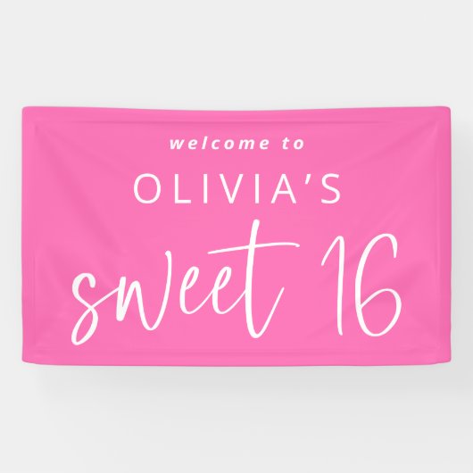ホット鮮やかピンクウェルカムトゥスウィート16誕生日 横断幕 (横)
