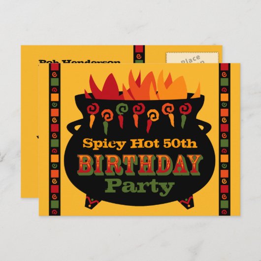 ホット&スパイシー誕生日招待状はがき インビテーションポストカード (正面/裏面)