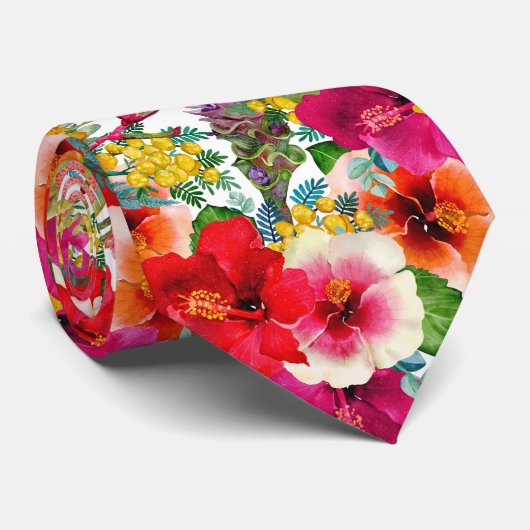 ホット・トロピカル・開花・パターン ネクタイ (ロール)