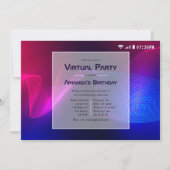 ホット=ピンクとブルーのバーチャルグロー誕生日パーティー 招待状 (正面)