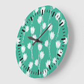 ホット&ブライトグリーンフローラルパターン ラージ壁時計 (傾斜)