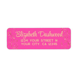 ホット ブライト ピンク フェイク ゴールド グリッター モダン ガーリー ラベル