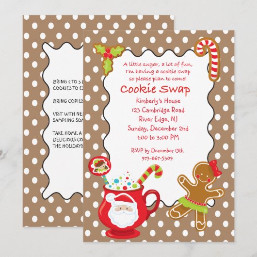 ホットCocoおよびCookies Cookie Swap/Exchange招待状 招待状 (正面/裏面)