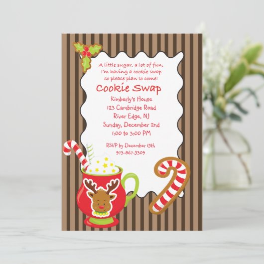 ホットCocoおよびCookies Cookie Swap/Exchange招待状 招待状 (スタンド正面)
