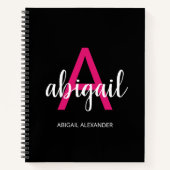 ホッパーソナライズされたトピンクブラックモダンモノグラム名 ノートブック (正面)