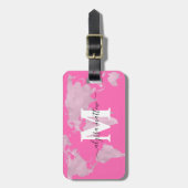 ホッパーソナライズされたトピンク世界地図カスタムモノグラム ラゲッジタグ (正面縦)