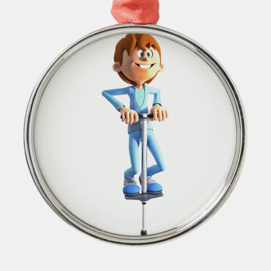 ホッピングの漫画の男の子 メタルオーナメント (正面)
