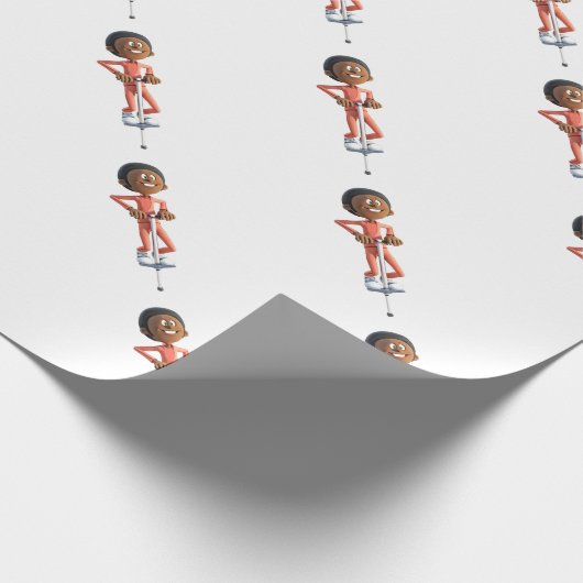 ホッピングを使用している漫画のアフリカ系アメリカ人の男の子 ラッピングペーパー (角)