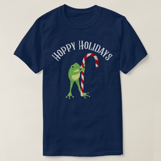 ホッピーおもしろいホリデーズクリスマスキャンディーケーンカエルCot Tシャツ (デザイン正面)