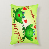 ホッピーかわいい陽気なおもしろいグリーンカエル アクセントクッション (正面(垂直))