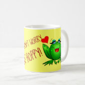 ホッピーでかわいらしい陽気なおもしろいグリーンカエル コーヒーマグカップ (正面右)