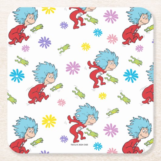 ホッピーなカエルのアイテムのパターン スクエアペーパーコースター (正面)