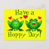 ホッピーな日の漫画のカエルの幸せな黄色を持っている ポストカード (正面)