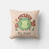 ホッピーな漫画かわいいカエルとキノコ クッション (正面)