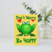 ホッピーにかわいいグリーンカエルwハート ポストカード (スタンド正面)