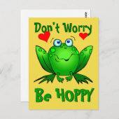 ホッピーにかわいいグリーンカエルwハート ポストカード (正面/裏面)