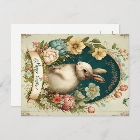 ホッピーのイースターとヴィンテージバニーとフローラ ポストカード (正面/裏面)
