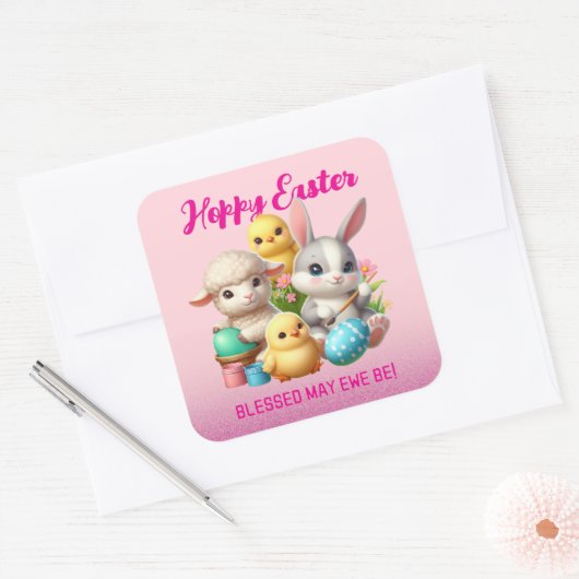 ホッピーのイースターキュートなバニー絵を描チックラムズ卵 スクエアシール (封筒)