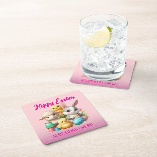 ホッピーのイースターキュートなバニー絵を描チックラムズ卵 スクエアペーパーコースター (インサイチュ)