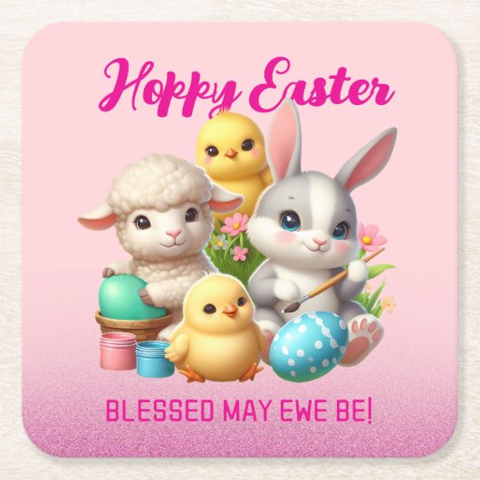ホッピーのイースターキュートなバニー絵を描チックラムズ卵 スクエアペーパーコースター (正面)