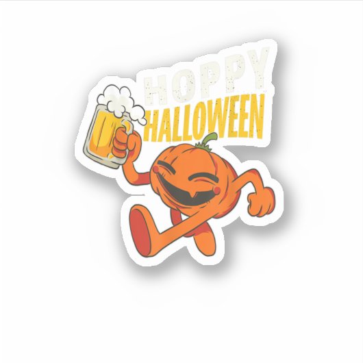 ホッピーのハロウィンビールを飲むカボチャのハロウィーン シール (正面)