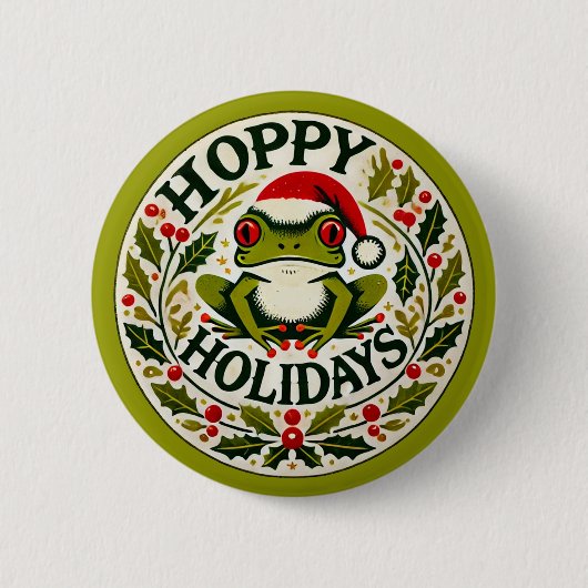 ホッピーのホリデーズカエルのクリスマス 缶バッジ (正面)