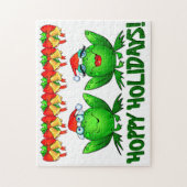 ホッピーの休日マンガクリスマスカエルのベルズ弓 ジグソーパズル (縦)