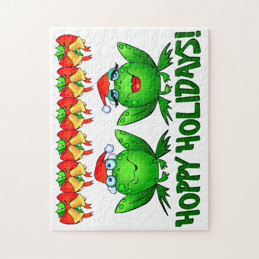 ホッピーの休日マンガクリスマスカエルのベルズ弓 ジグソーパズル (縦)