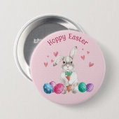 ホッピーイースターピンク水玉模様バニーラビット 缶バッジ (正面&裏面)