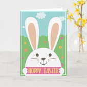 「ホッピーイースター」白いうさぎのグリーティングカード カード (黄色い花)