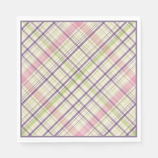 ホッピーハッピーイースターバニーストライプズおよび格子柄 スタンダードランチョンナプキン (正面)