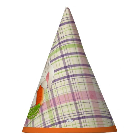 ホッピーハッピーイースターバニーストライプズおよび格子柄 パーティーハット (右)