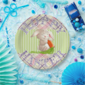 ホッピーハッピーイースターバニーストライプズおよび格子柄 ペーパープレート (パーティー)