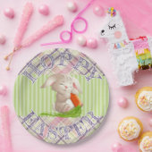 ホッピーハッピーイースターバニーストライプズおよび格子柄 ペーパープレート (パーティー)