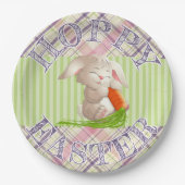 ホッピーハッピーイースターバニーストライプズおよび格子柄 ペーパープレート (正面)