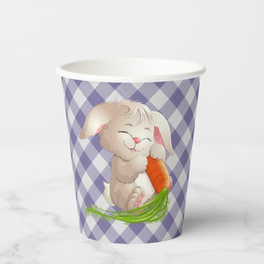 ホッピーハッピーイースターバニーバイオレットギンガムパターンパ 紙コップ (正面)