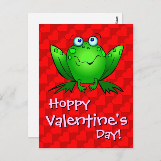 ホッピーバレンタインデー赤いハートカエル葉書 シーズンポストカード (正面/裏面)