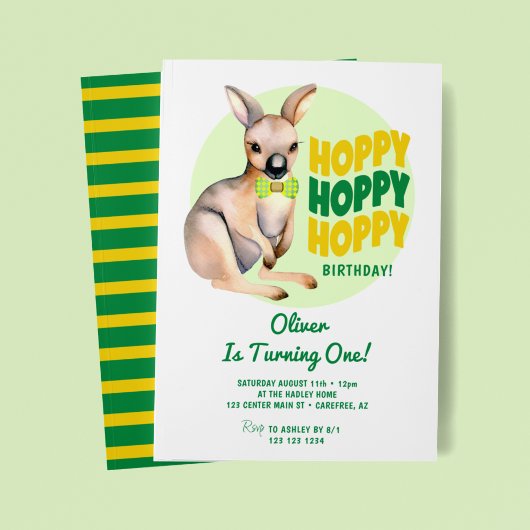 ホッピーバースデーカンガルー 1歳の誕生日 招待状