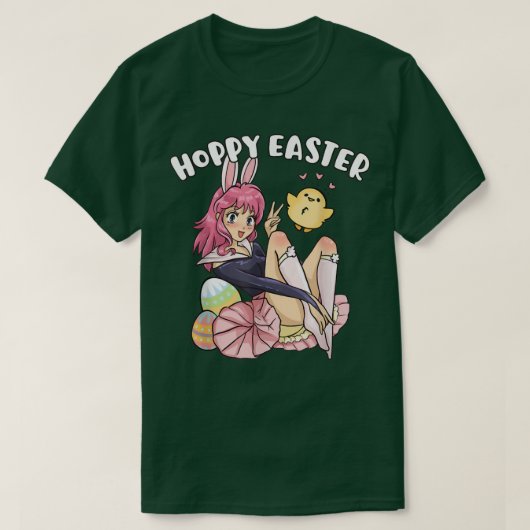 ホッピー復活祭かわいいバニーアニメかわいい復活祭 Tシャツ (デザイン正面)