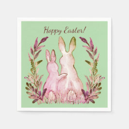 ホッピー復活祭ピンクグリーンロマンチックなウサギヴィンテージ スタンダードカクテルナプキン