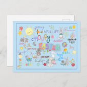 ホッピー復活祭ワードアートグリーティングブルー背景 ポストカード (正面/裏面)