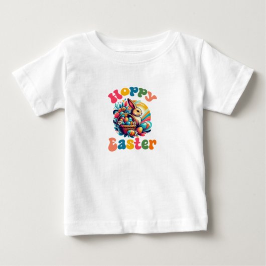 ホッピー復活祭、かわいいイースターエッグベビー ベビーTシャツ (正面)