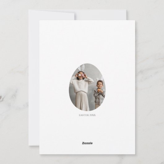 ホッピー数々のイースター写真カード。白い卵と背中。 シーズンカード (裏面)