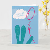 ホッピー最初の誕生日バニーグリーティングカード カード (黄色い花)